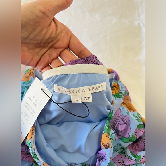 Veronica Beard | SZ 14 | Lake Blue Quiana Floral Strapless Ruched Midi Dress NWT - Picture 6 of 12